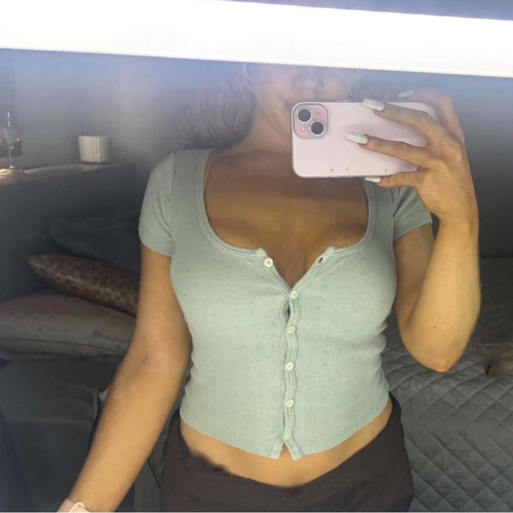 Brandy Melville Mint Green Button-Down Top